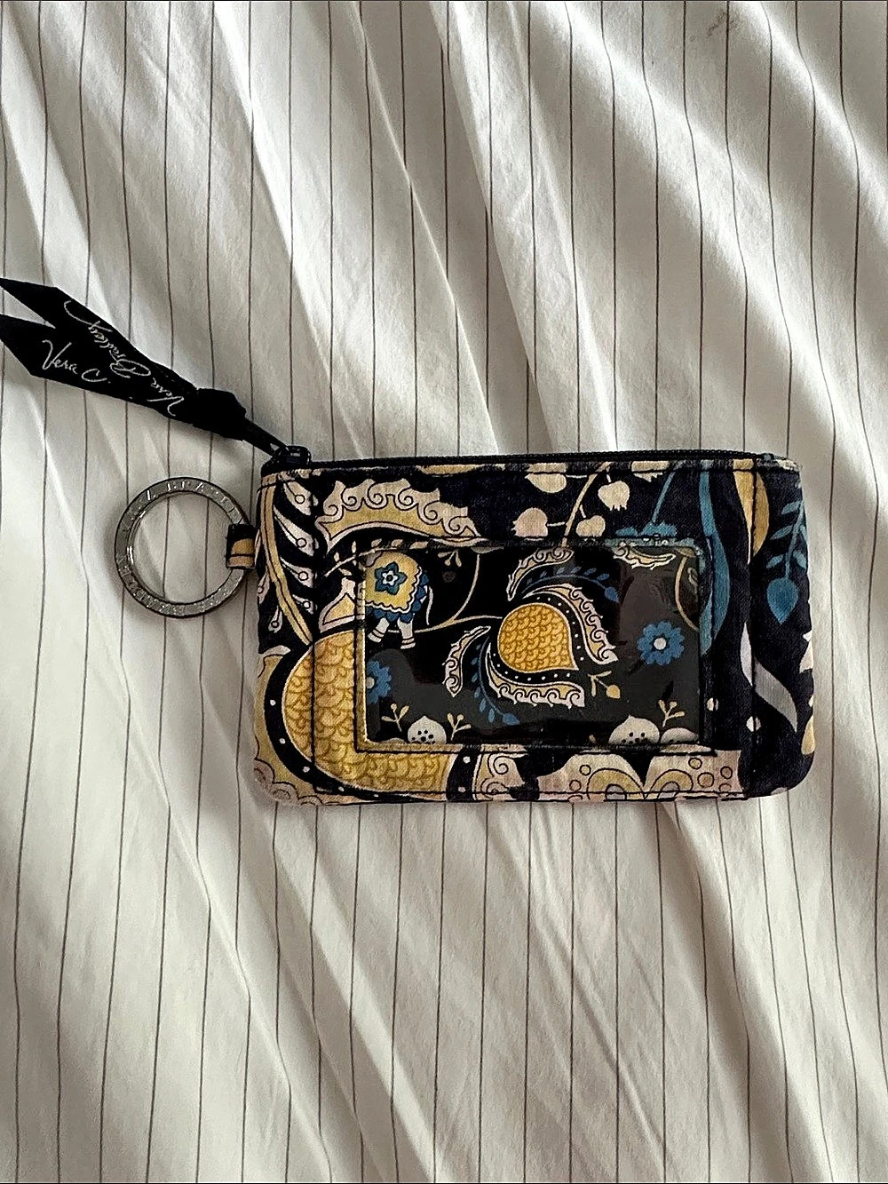 Vera Bradley Zip ID Case Floral Wristlet Black & Blue